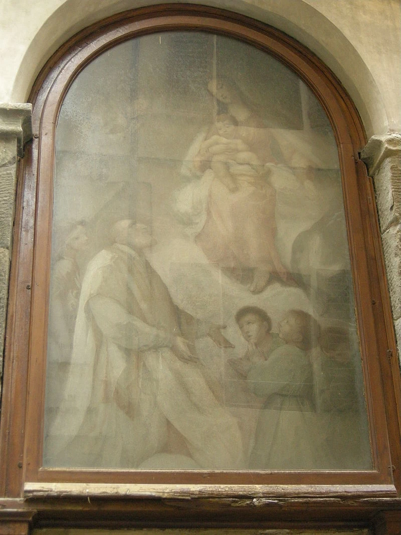 Tabernacolo della quarconia, Madonna col Bambino con ai piedi San Filippo Neri con i monellini